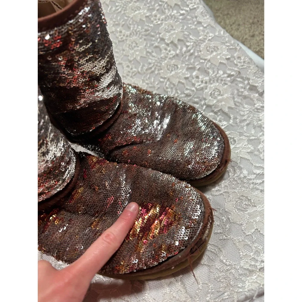 UGG Australia Classic Short Sparkle Sequin Boots Bronze Copper 1057788 Womens 8